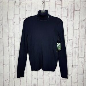 NWT Lauren Ralph Lauren Ribbed Turtleneck Sweater Sz M Navy Preppy Coastal Logo